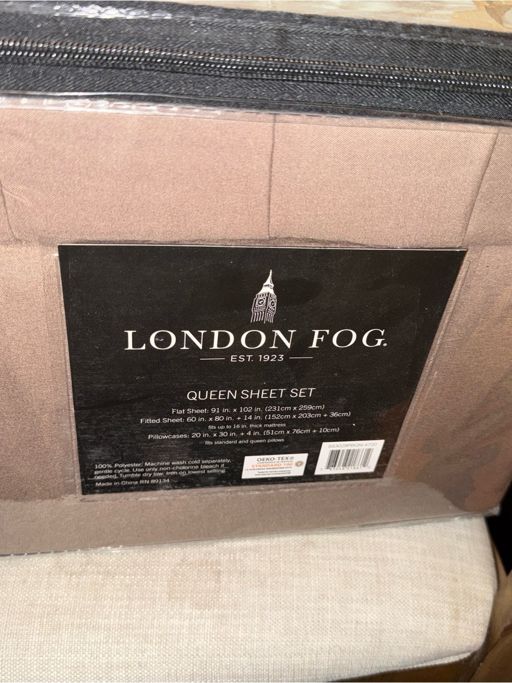 London Fog Queen Sheet Set in Taupe Brown includes 2 additional pillow cases